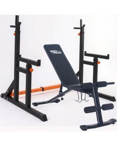 BodyTrain Adjustable Squat & Bench Press Rack with Foldable Adjustable Weight Bench Package