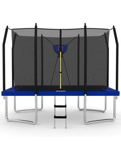 10x12ft Rectangular Trampoline with Safety Enclosure Blue FREE Ladder & Basketball Game