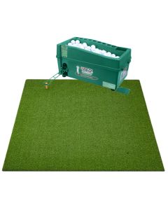 Hillman PGM Semi-Automatic Golf Ball Dispenser and Large Deluxe Turf Practice Mat with Rubber Tee