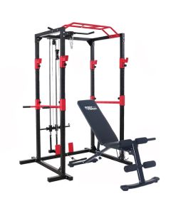 BodyTrain BodyTrain Professional Power Rack with Cable System & Foldable Adjustable Weight Bench Package	