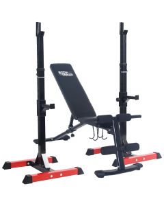 BodyTrain Adjustable Squat Rack Barbell Stands & Foldable Adjustable Weight Bench Package	